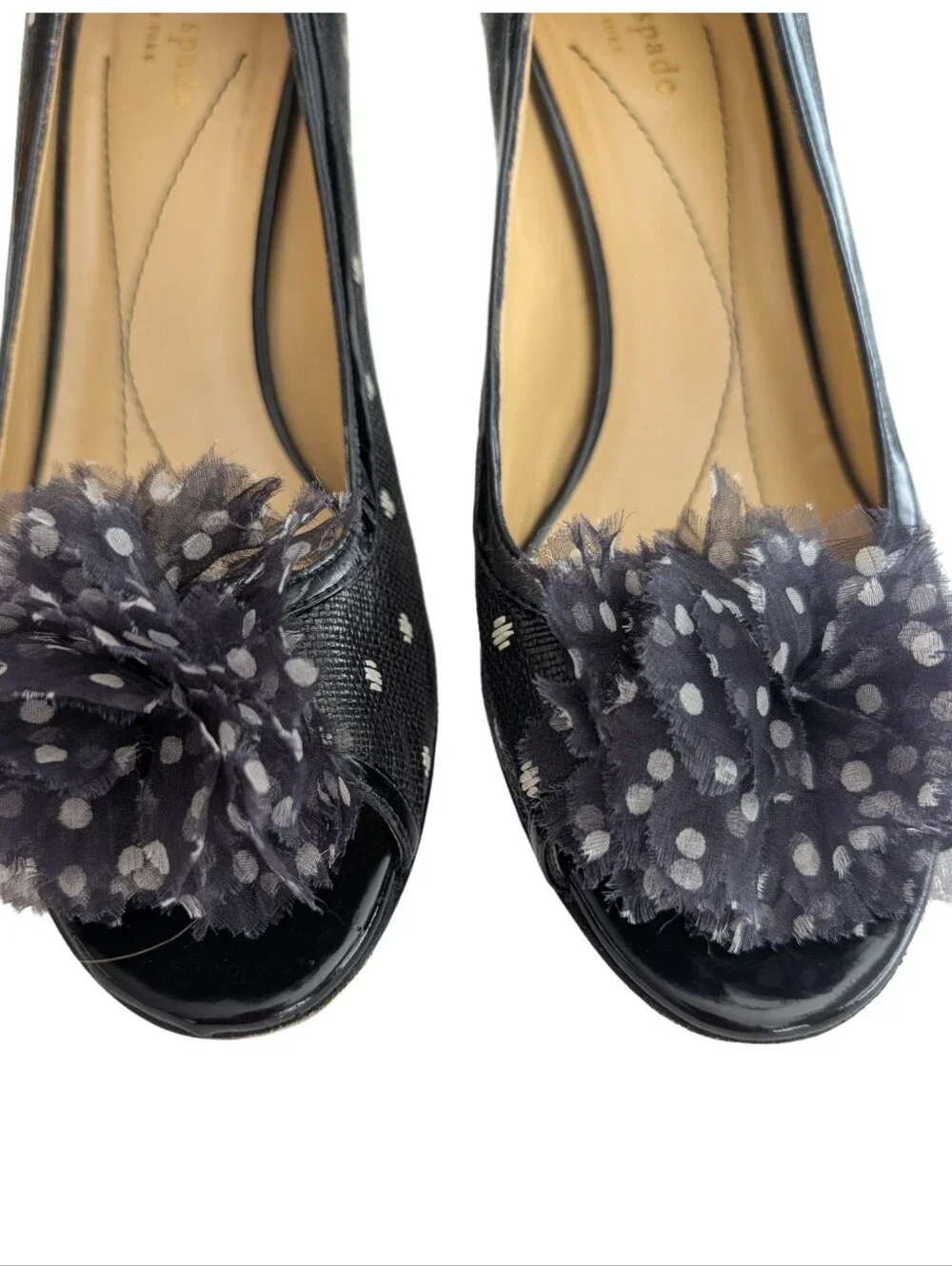 Kate Spade Molly Polka Dot Raffia Peep-Toe Pumps Size 10